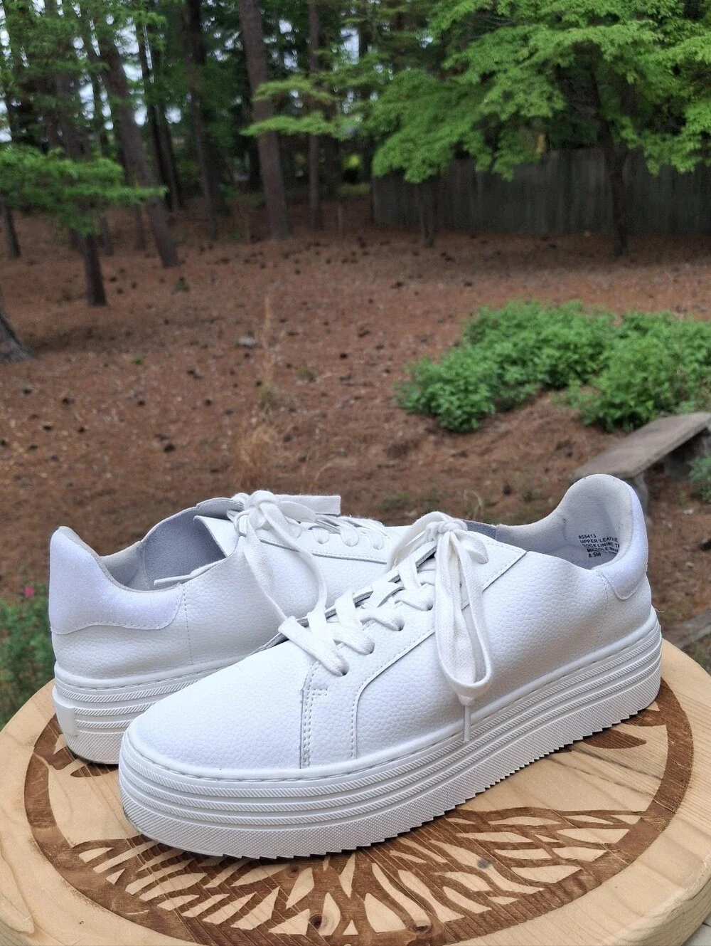 Joy Mangano Performance White Leather Comfort Platform Sneakers Orthotic Insole